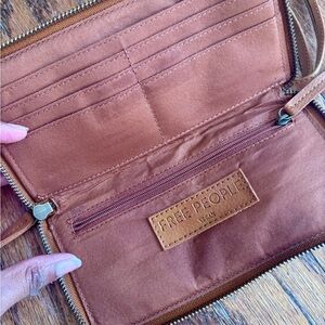 Free People Tan Zip Wallet Vegan Leather Cognac and Boho Brown